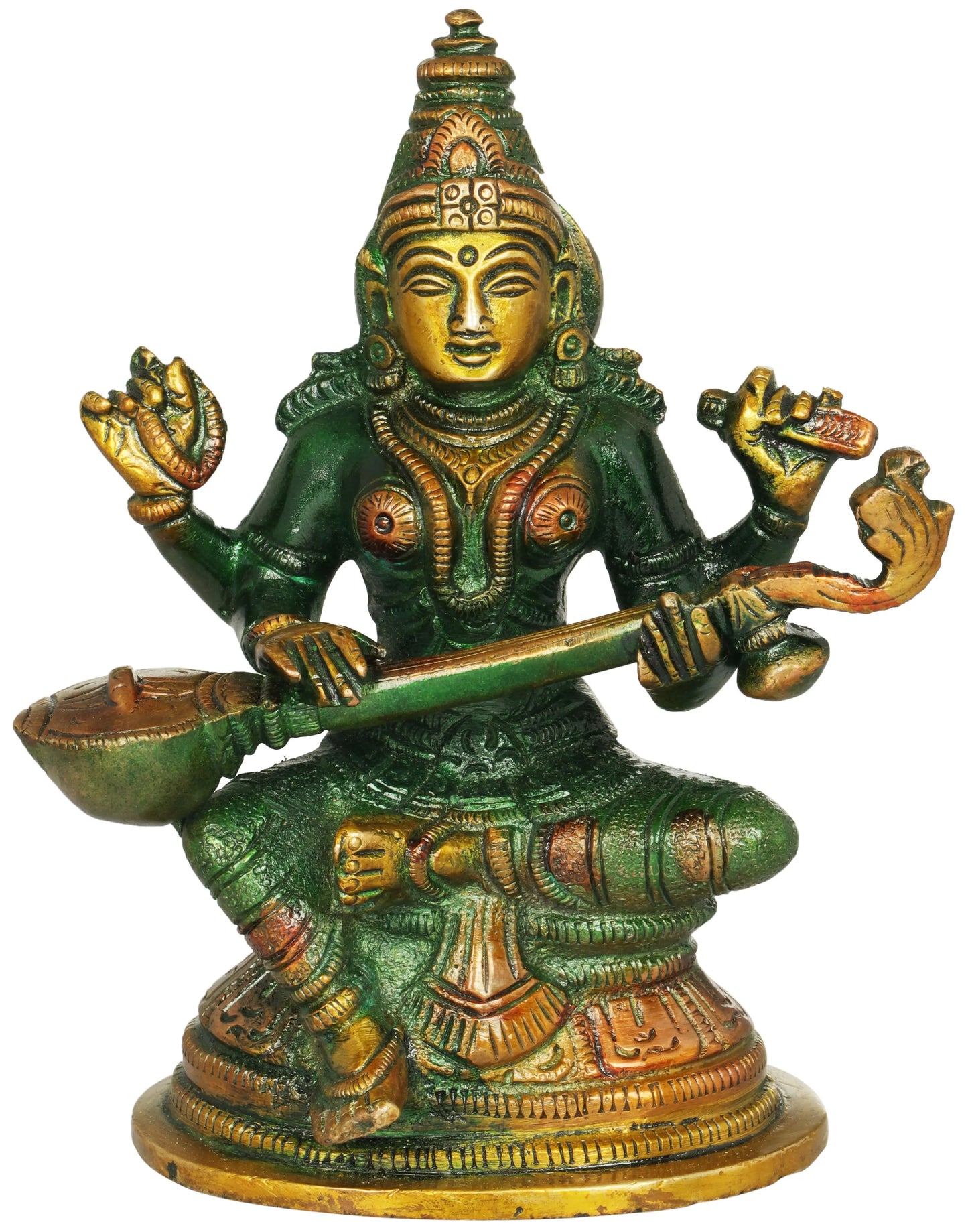 Brassaura® Brass Saraswati Statue | Height 5.12 Inches & Weight 0.88 kg