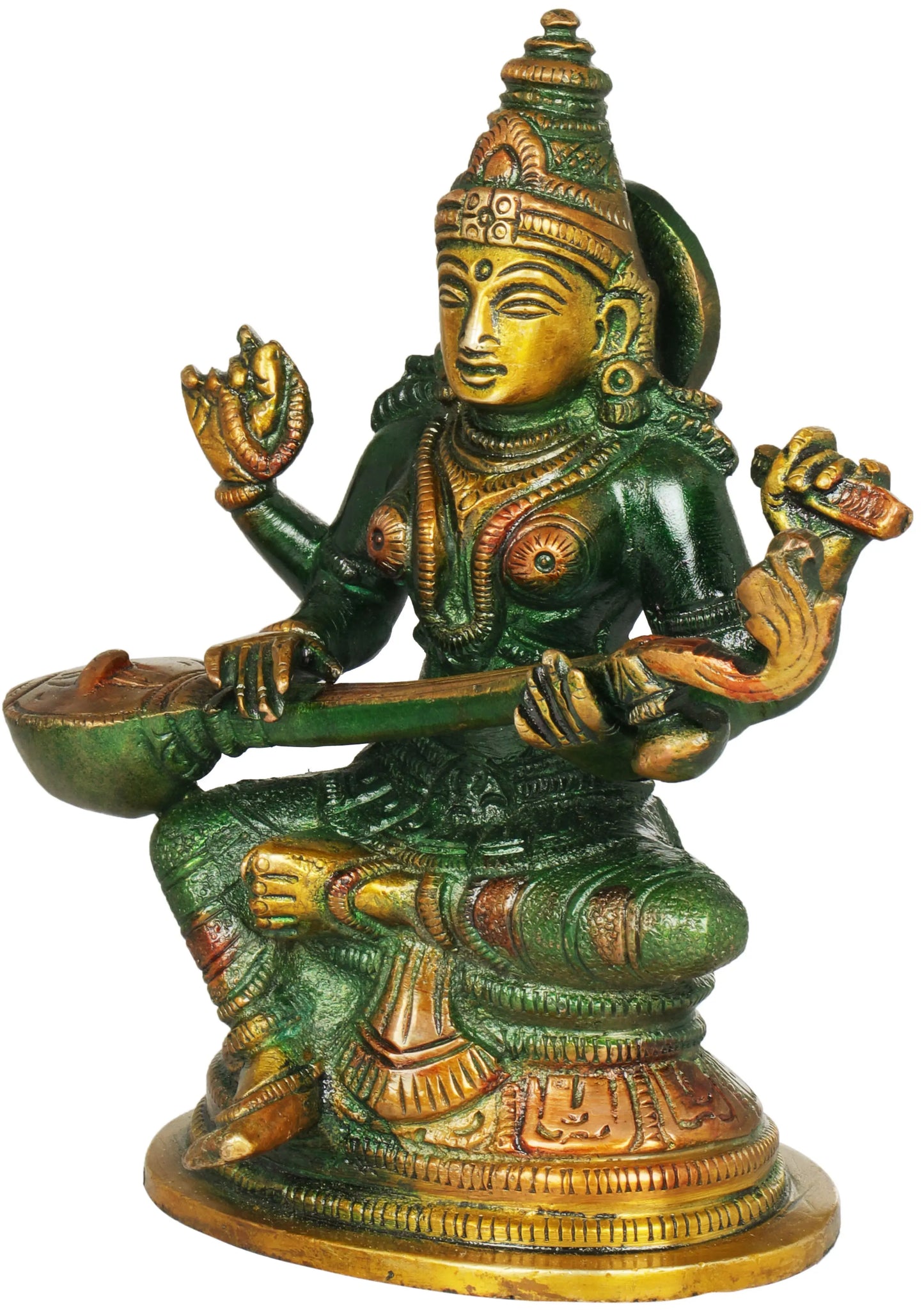Brassaura® Brass Saraswati Statue | Height 5.12 Inches & Weight 0.88 kg
