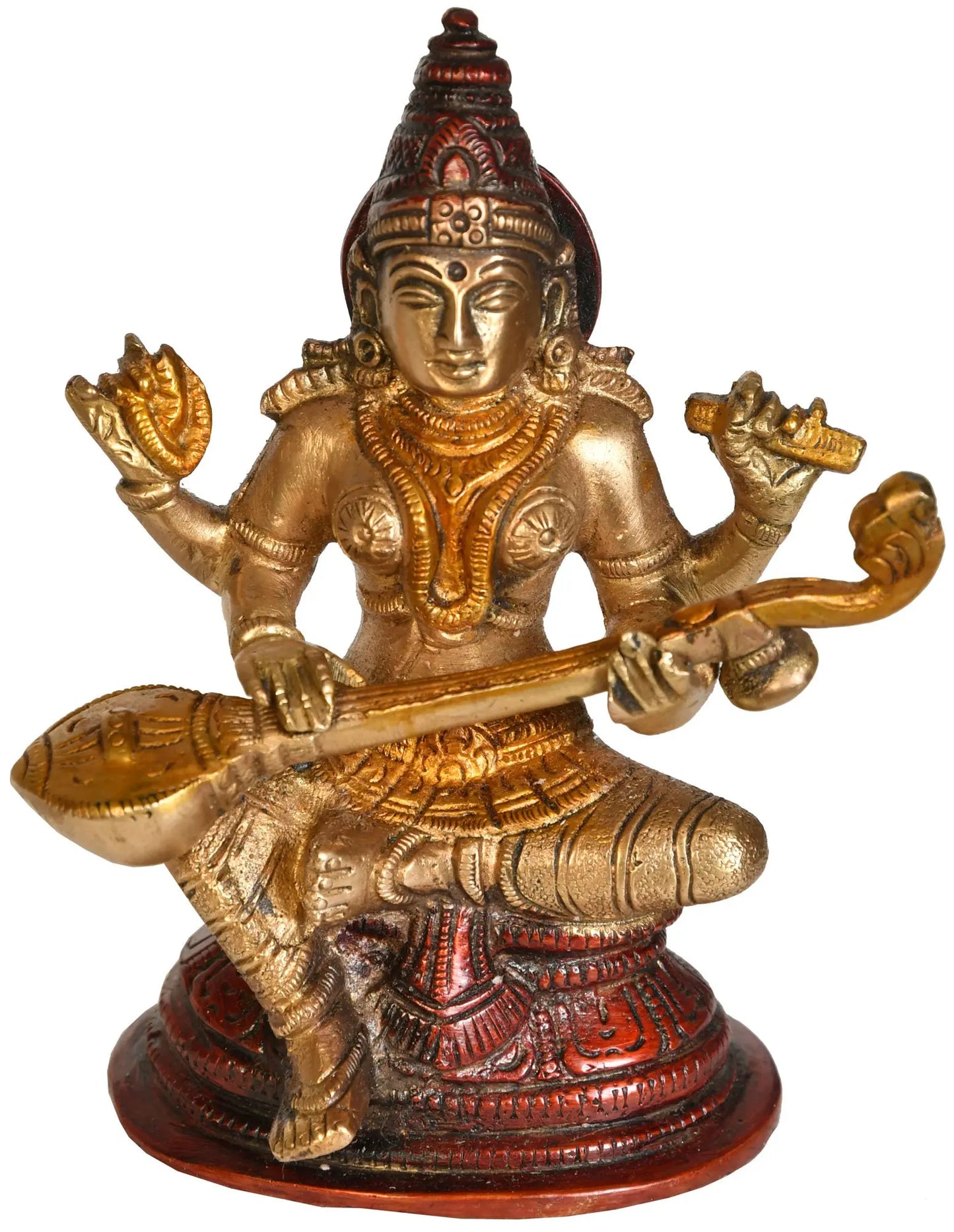 Brassaura® Brass Saraswati Statue | Height 5.12 Inches & Weight 0.88 kg