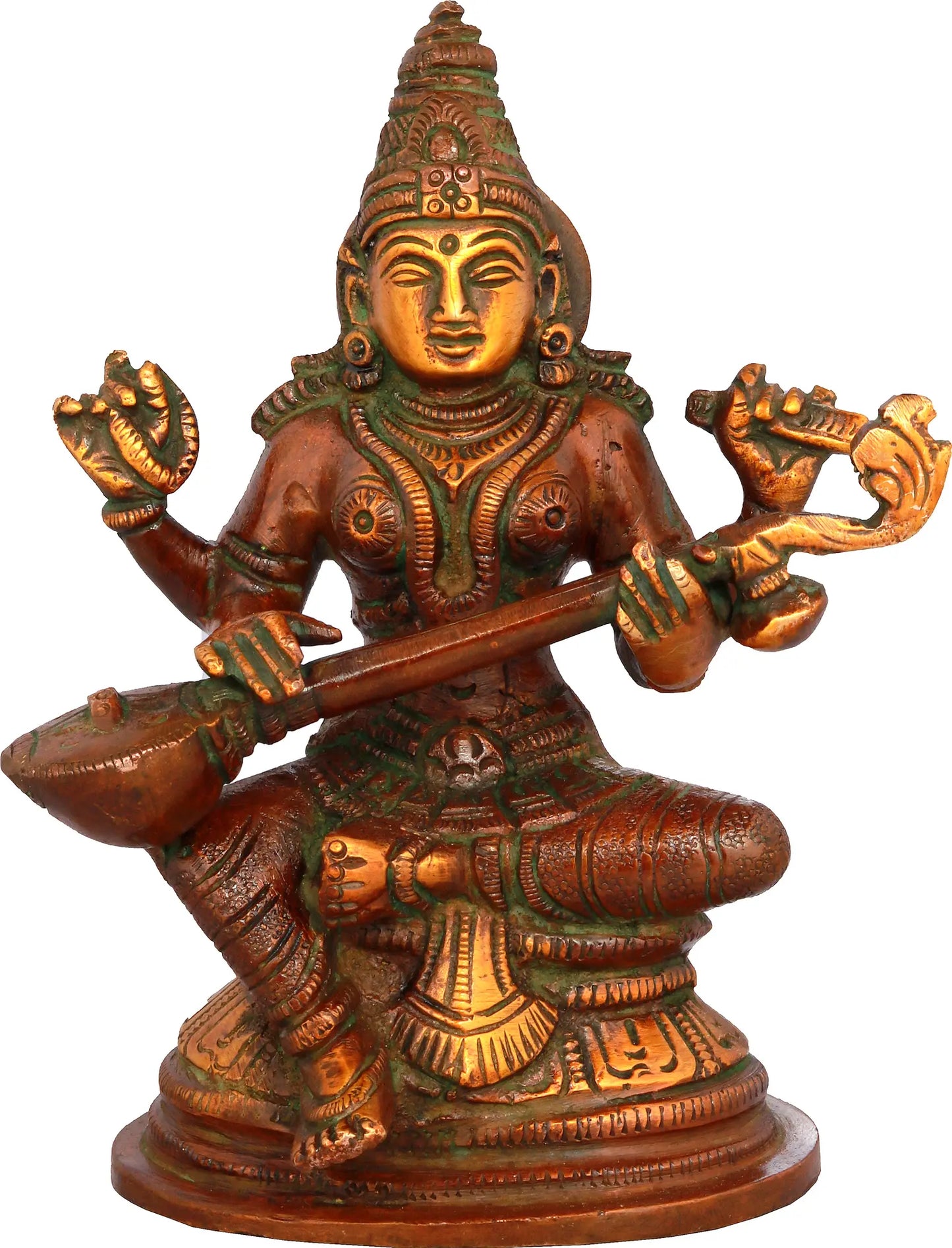 Brassaura® Brass Saraswati Statue | Height 5.12 Inches & Weight 0.88 kg