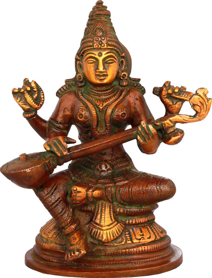 Brassaura® Brass Saraswati Statue | Height 5.12 Inches & Weight 0.88 kg
