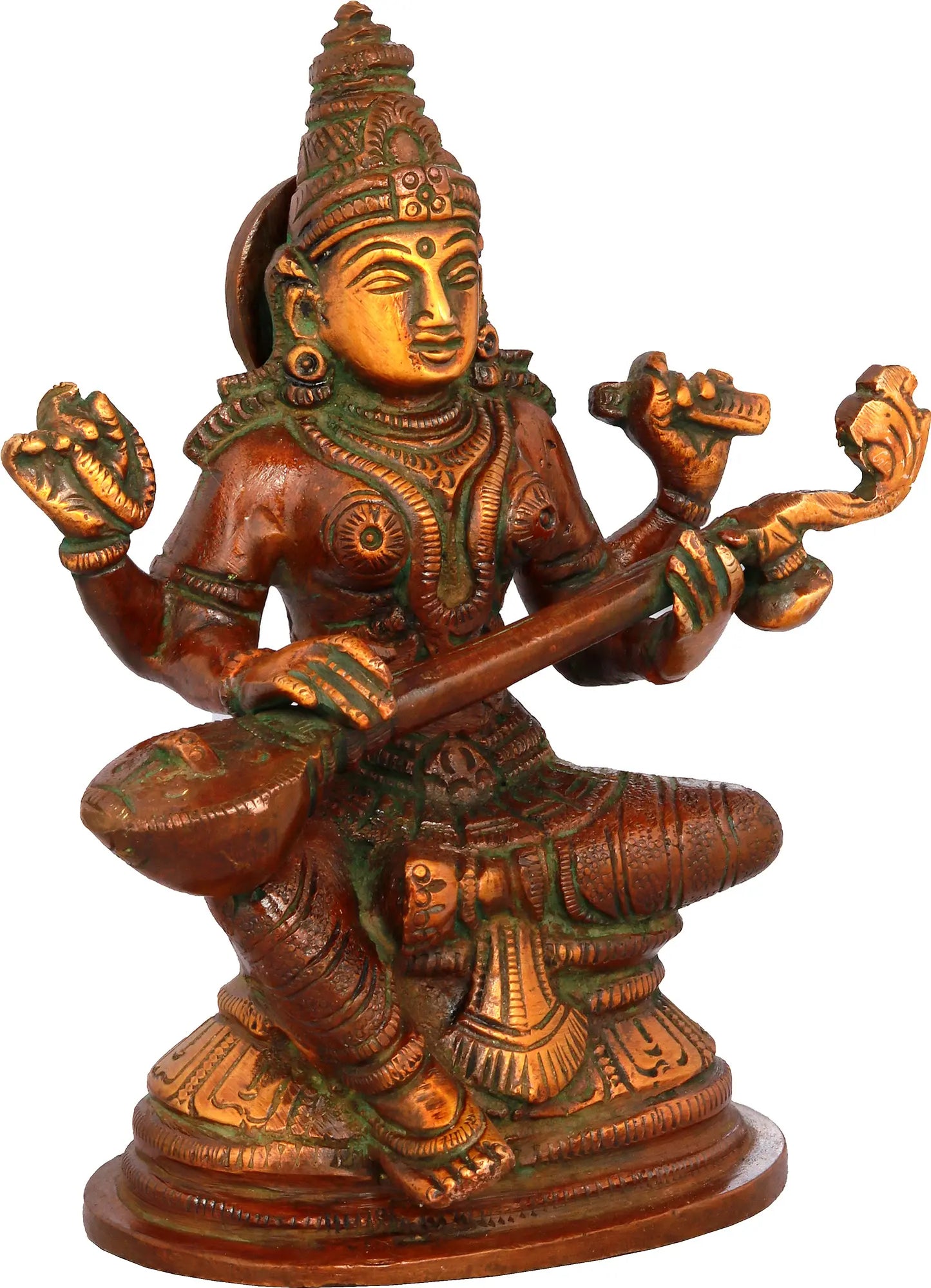 Brassaura® Brass Saraswati Statue | Height 5.12 Inches & Weight 0.88 kg