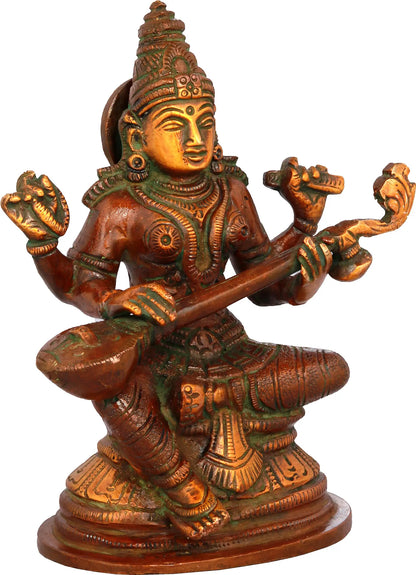 Brassaura® Brass Saraswati Statue | Height 5.12 Inches & Weight 0.88 kg