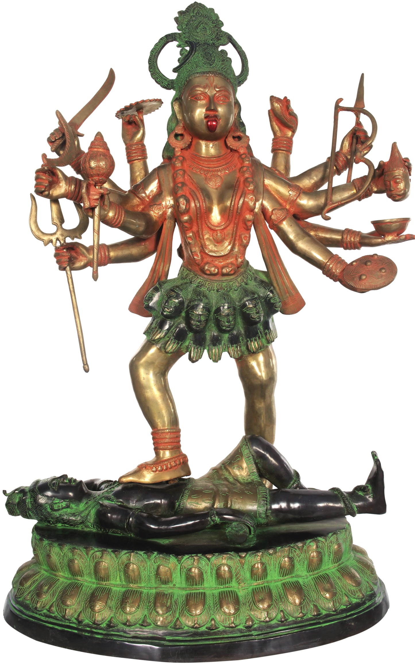 ब्रेसौरा® महाकाली खड़ी शिव पर | शुद्ध पीतल | ऊंचाई 43 इंच और वजन 63 किलोग्राम