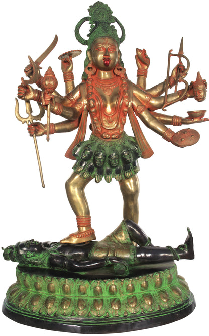 ब्रेसौरा® महाकाली खड़ी शिव पर | शुद्ध पीतल | ऊंचाई 43 इंच और वजन 63 किलोग्राम