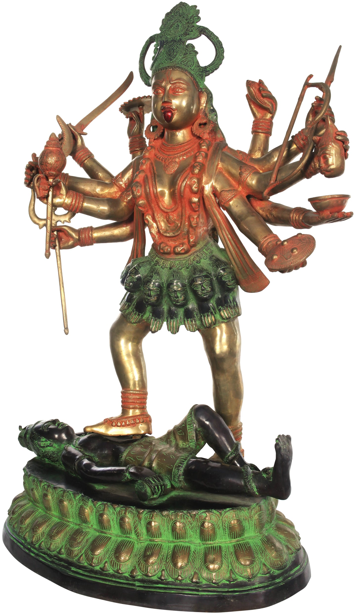 ब्रेसौरा® महाकाली खड़ी शिव पर | शुद्ध पीतल | ऊंचाई 43 इंच और वजन 63 किलोग्राम