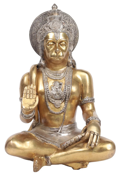 Brassaura® Blessing Hanuman Seated Idol | Brass Statue | Height 11 Inches & Weight 4.40 kgs