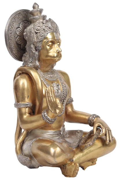 Brassaura® Blessing Hanuman Seated Idol | Brass Statue | Height 11 Inches & Weight 4.40 kgs