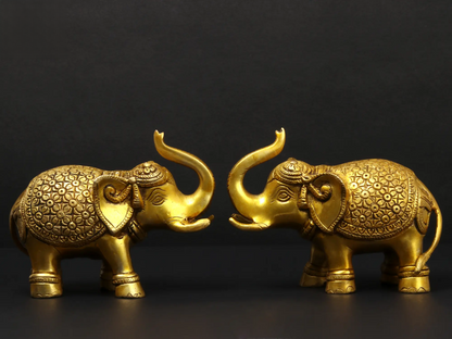 ब्रासोरा® सजावटी पीतल के हाथियों का जोड़ा | शुद्ध पीतल | ऊंचाई 4.5 इंच और वज़न 2.57 किग्रा