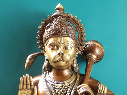 Brassaura® Hanuman Standing Blessing Pose Idol with Brown With Natural Brass Finish | Pure Superfine Brass Handcrafted Murti | Brass Statue for Home Temple, Pooja Room | Height 35 Inches | Weight 31.36 Kgs