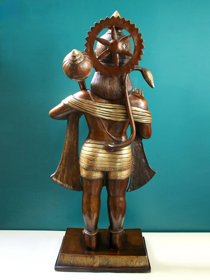 Brassaura® Hanuman Standing Blessing Pose Idol with Brown With Natural Brass Finish | Pure Superfine Brass Handcrafted Murti | Brass Statue for Home Temple, Pooja Room | Height 35 Inches | Weight 31.36 Kgs