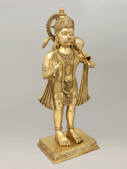 Brassaura® Hanuman Standing Blessing Pose Idol with Natural Brass Finish | Pure Superfine Brass Handcrafted Murti | Brass Statue for Home Temple, Pooja Room | Height 35 Inches | Weight 31.36 Kgs