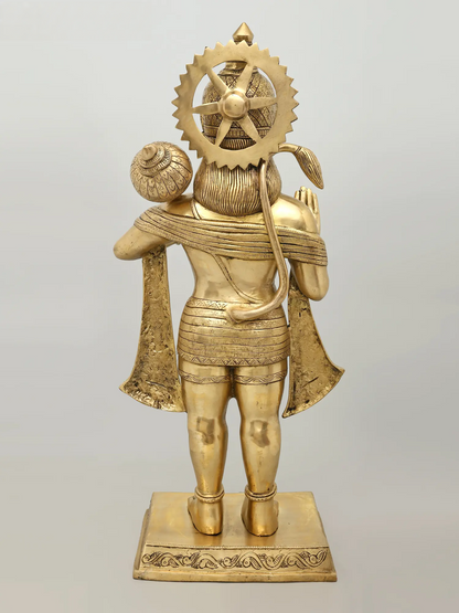 Brassaura® Hanuman Standing Blessing Pose Idol with Natural Brass Finish | Pure Superfine Brass Handcrafted Murti | Brass Statue for Home Temple, Pooja Room | Height 35 Inches | Weight 31.36 Kgs