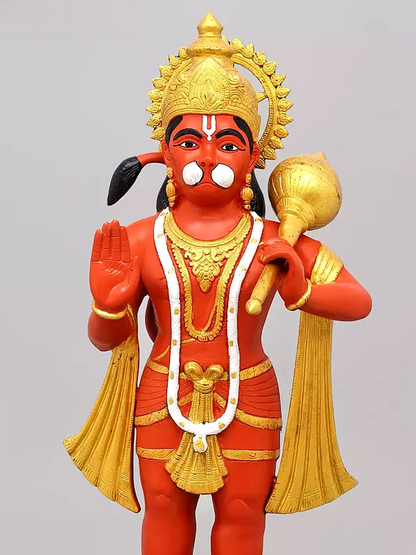 Brassaura® Hanuman Standing Blessing Pose Idol with Sindoori Finish | Pure Superfine Brass Handcrafted Murti | Brass Statue for Home Temple, Pooja Room | Height 35 Inches | Weight 31.36 Kgs