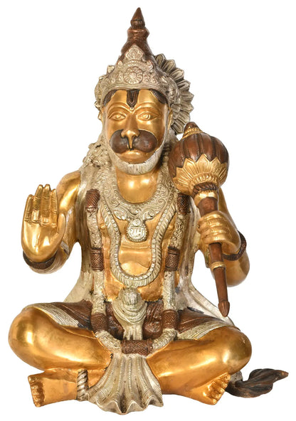 ब्रासुर® आशीर्वाद हनुमान बैठी हुई प्रतिमा | प्राचीन दोहरे टोन फ़िनिश के साथ पीतल | ऊँचाई 16 इंच और वज़न 11.58 किलोग्राम