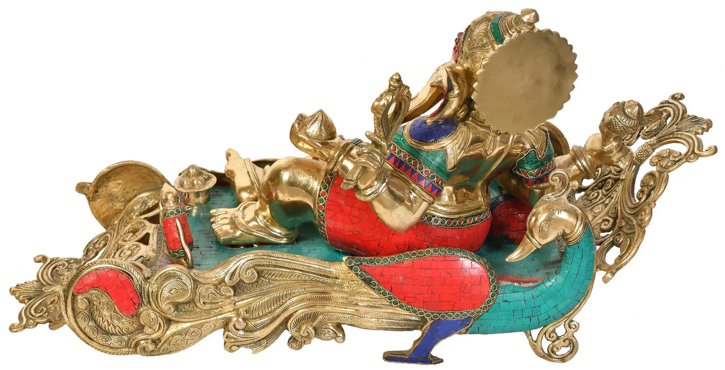 Brassaura® Reclining Meenakari Ganesha on Royal Chaise | Height 14.96 Inches & Weight 9.40 kgs
