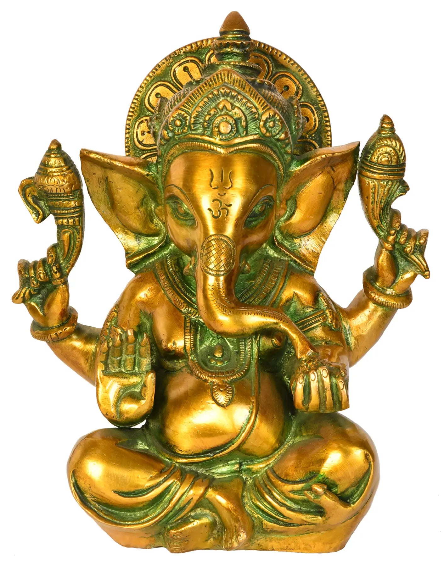 Brassaura® Turquoise Patina Ganesha Brass Statue | Height 8.27 Inches & Weight 3 kgs