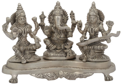Brassaura® Lakshmi Ganesha Saraswati Brass Statue | Height 6.10 Inches & Weight 3 kgs