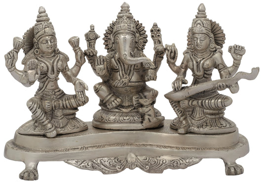 Brassaura® Lakshmi Ganesha Saraswati Brass Statue | Height 6.10 Inches & Weight 3 kgs