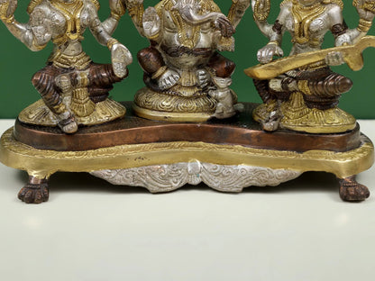 Brassaura® Lakshmi Ganesha Saraswati Brass Statue | Height 6.10 Inches & Weight 3 kgs