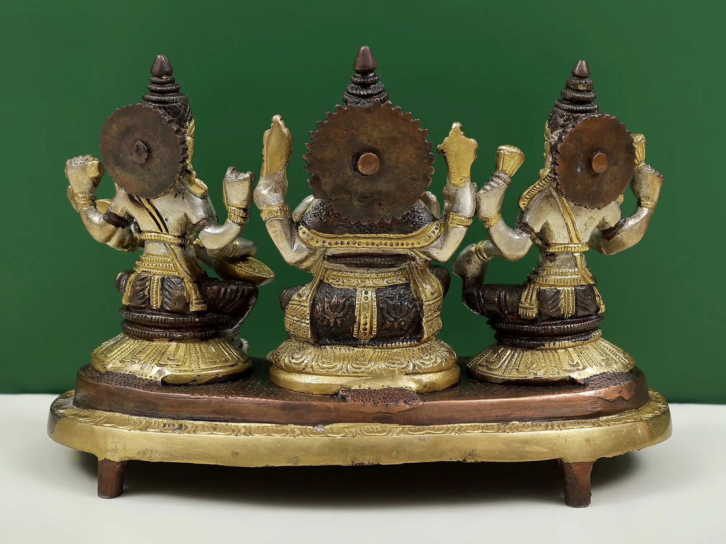 Brassaura® Lakshmi Ganesha Saraswati Brass Statue | Height 6.10 Inches & Weight 3 kgs