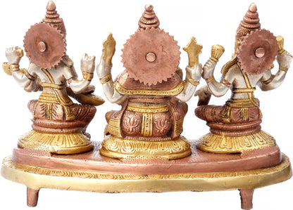 Brassaura® Lakshmi Ganesha Saraswati Brass Statue | Height 6.10 Inches & Weight 3 kgs