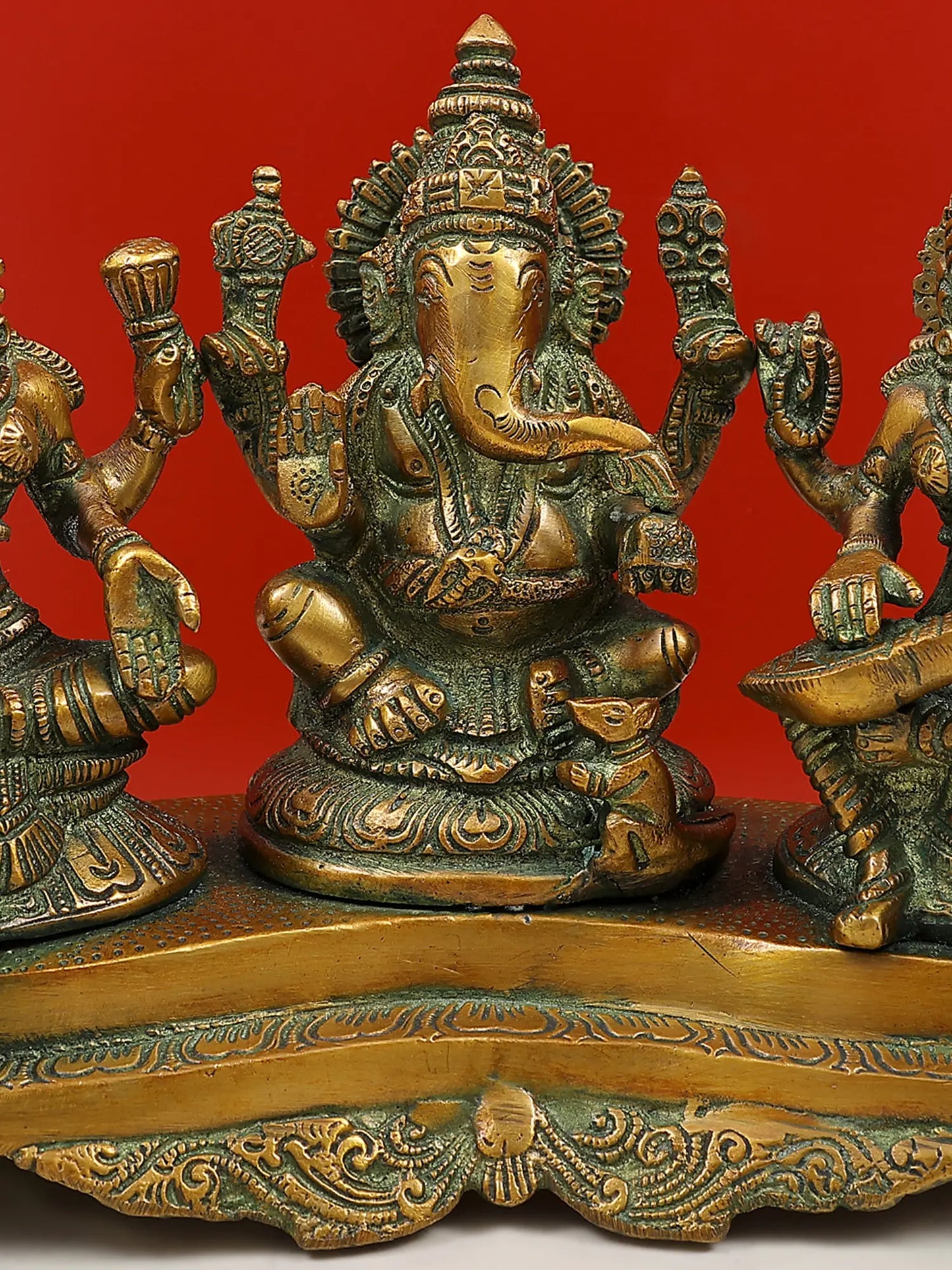 Brassaura® Lakshmi Ganesha Saraswati Trio | Brass Statue | Height 6 Inches & Weight 3 kgs