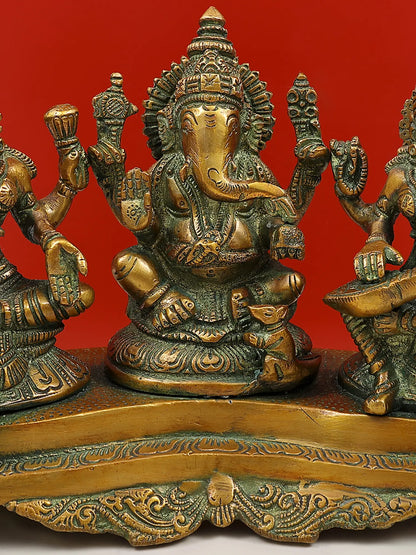 Brassaura® Lakshmi Ganesha Saraswati Trio | Brass Statue | Height 6 Inches & Weight 3 kgs