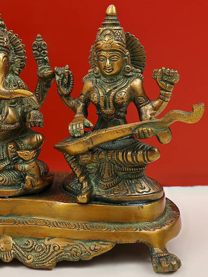 Brassaura® Lakshmi Ganesha Saraswati Trio | Brass Statue | Height 6 Inches & Weight 3 kgs