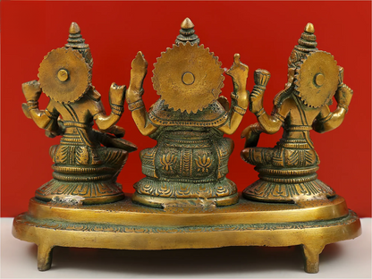 Brassaura® Lakshmi Ganesha Saraswati Brass Statue | Height 6.10 Inches & Weight 3 kgs