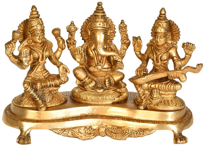 Brassaura® Lakshmi Ganesha Saraswati Brass Statue | Height 6.10 Inches & Weight 3 kgs