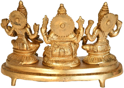Brassaura® Lakshmi Ganesha Saraswati Brass Statue | Height 6.10 Inches & Weight 3 kgs