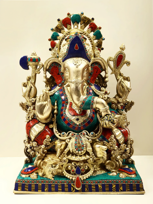 Brassaura® Meenakari Seated Lord Ganesha Idol | Height 20.28 Inches & Weight 28.50 kgs