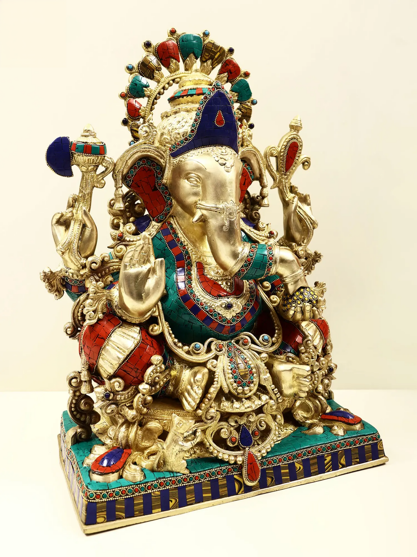 Brassaura® Meenakari Seated Lord Ganesha Idol | Height 20.28 Inches & Weight 28.50 kgs