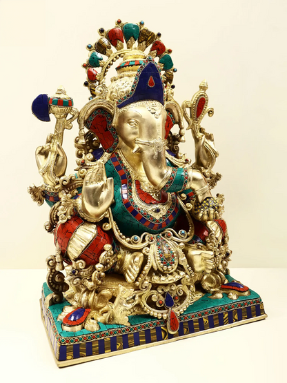 Brassaura® Meenakari Seated Lord Ganesha Idol | Height 20.28 Inches & Weight 28.50 kgs