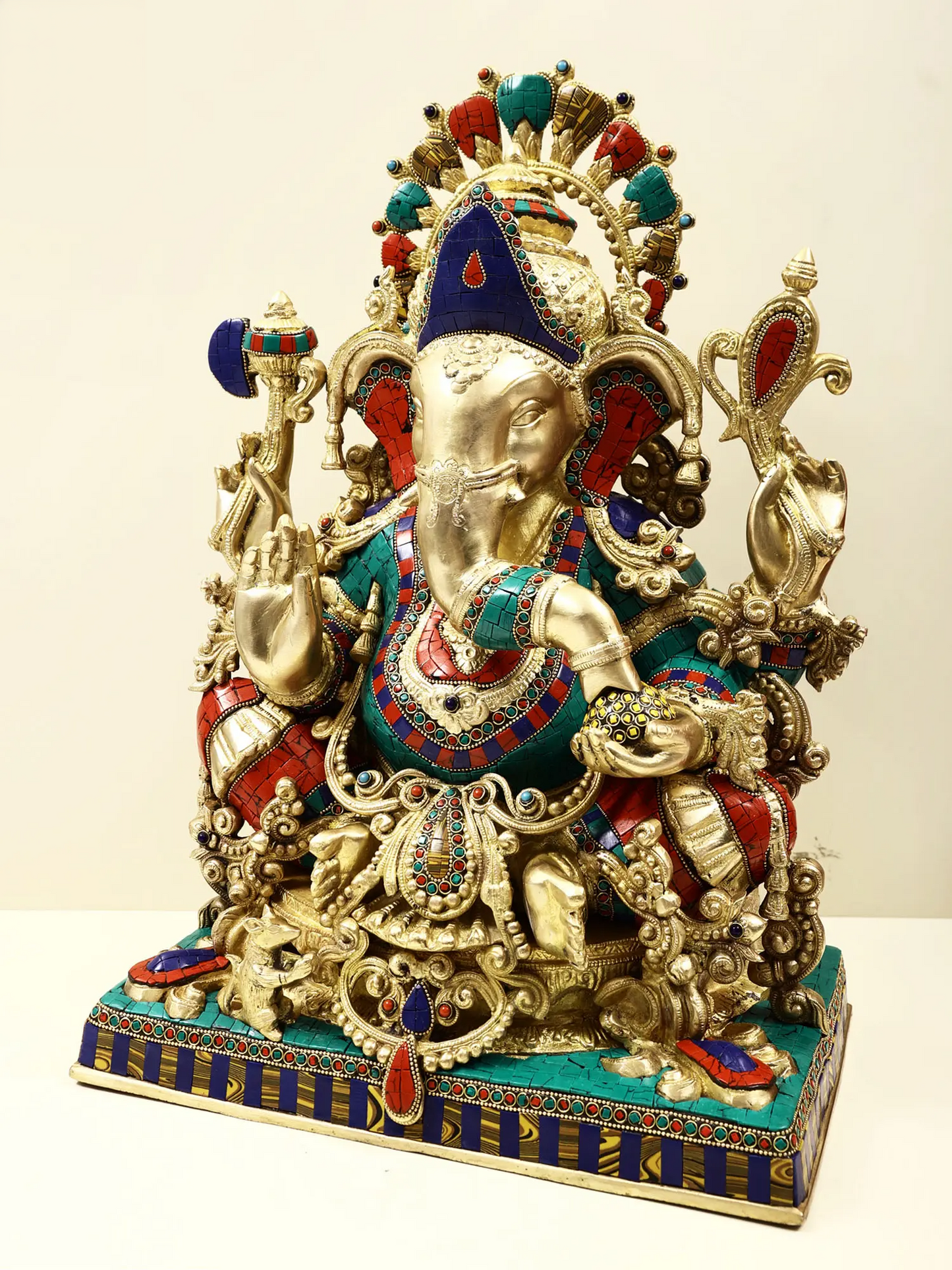 Brassaura® Meenakari Seated Lord Ganesha Idol | Height 20.28 Inches & Weight 28.50 kgs