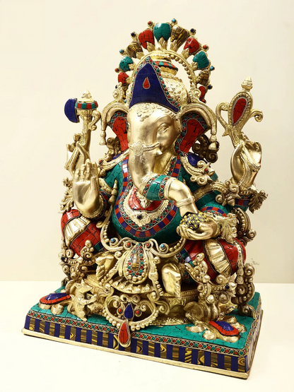 Brassaura® Meenakari Seated Lord Ganesha Idol | Height 20.28 Inches & Weight 28.50 kgs
