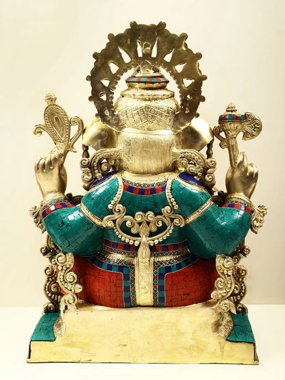 Brassaura® Meenakari Seated Lord Ganesha Idol | Height 20.28 Inches & Weight 28.50 kgs