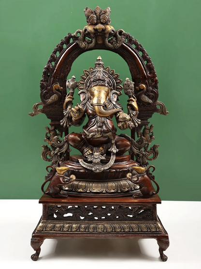 Brassaura® Royal Dual-Tone Arch Ganesha Brass Statue | Height 21.06 Inches & Weight 29.40 kgs