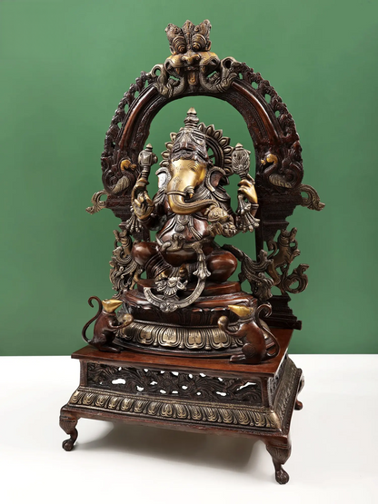 Brassaura® Royal Dual-Tone Arch Ganesha Brass Statue | Height 21.06 Inches & Weight 29.40 kgs