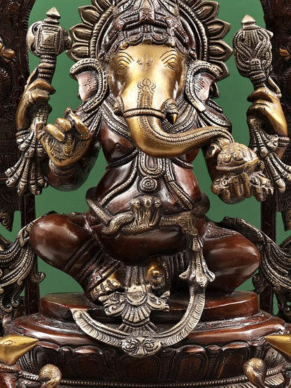 Brassaura® Royal Dual-Tone Arch Ganesha Brass Statue | Height 21.06 Inches & Weight 29.40 kgs