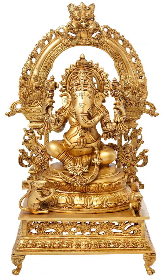 Brassaura® Majestic Arch Ganesha Brass Statue | Height 26.97 Inches & Weight 24.40 kgs
