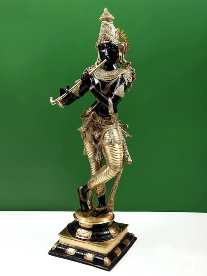 ब्रासौरा® ब्रास कृष्ण प्रतिमा | ऊंचाई 34 इंच और वजन 19.20 किग्रा