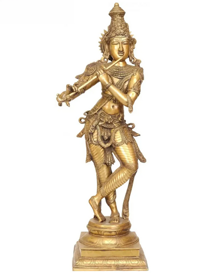 Brassaura® Brass Krishna Statue | Height 34 Inches & Weight 19.20 kg
