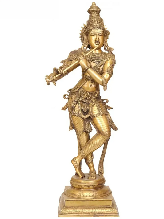 Brassaura® Brass Krishna Statue | Height 34 Inches & Weight 19.20 kg