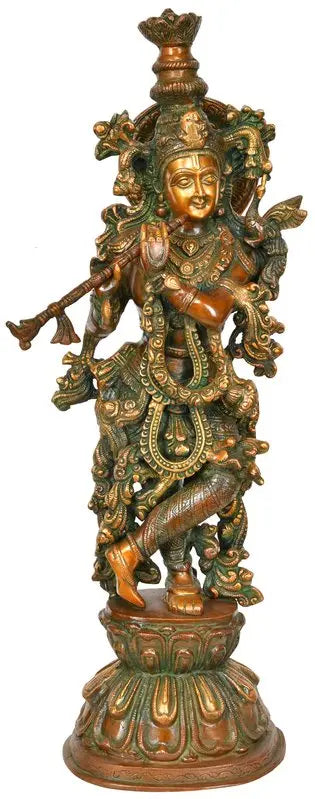 Brassaura® Brass Krishna Statue | Height 24.02 Inches & Weight 11.40 kg