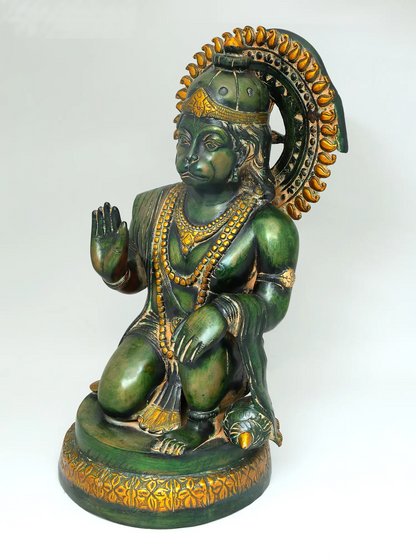 Brassaura® Veer Hanuman Blessing Pose | Brass Sculpture | Height 19 Inches & Weight 15.50 kgs