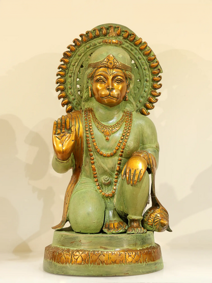 Brassaura® Veer Hanuman Blessing Pose | Brass Sculpture | Height 19 Inches & Weight 15.50 kgs