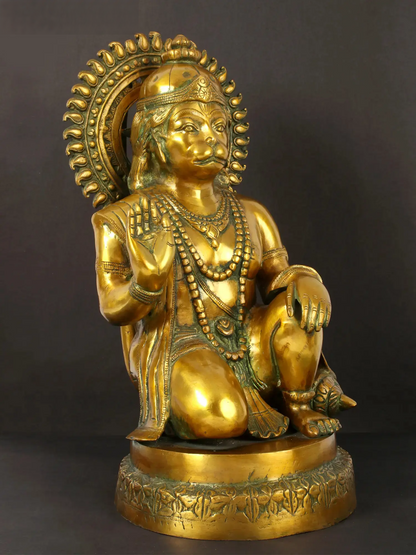 Brassaura® Veer Hanuman Blessing Pose | Brass Sculpture | Height 19 Inches & Weight 15.50 kgs