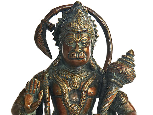 Brassaura® Antique Finish Hanuman Statue | Brass with Patina Work | Height 11 Inches & Weight 3.40 kgs